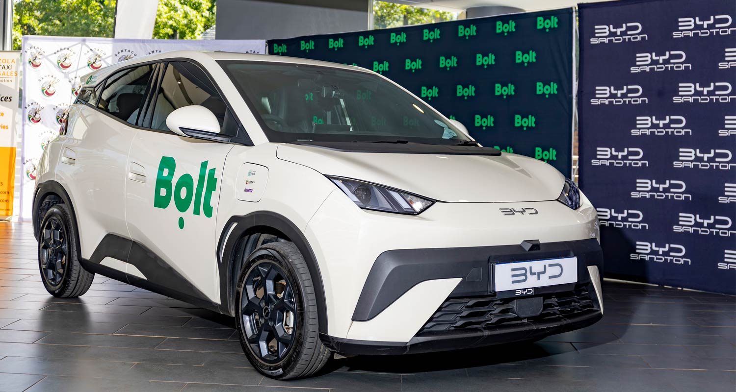 Bolt electric vehicles at the Johannesburg EV ride-hailing launch.