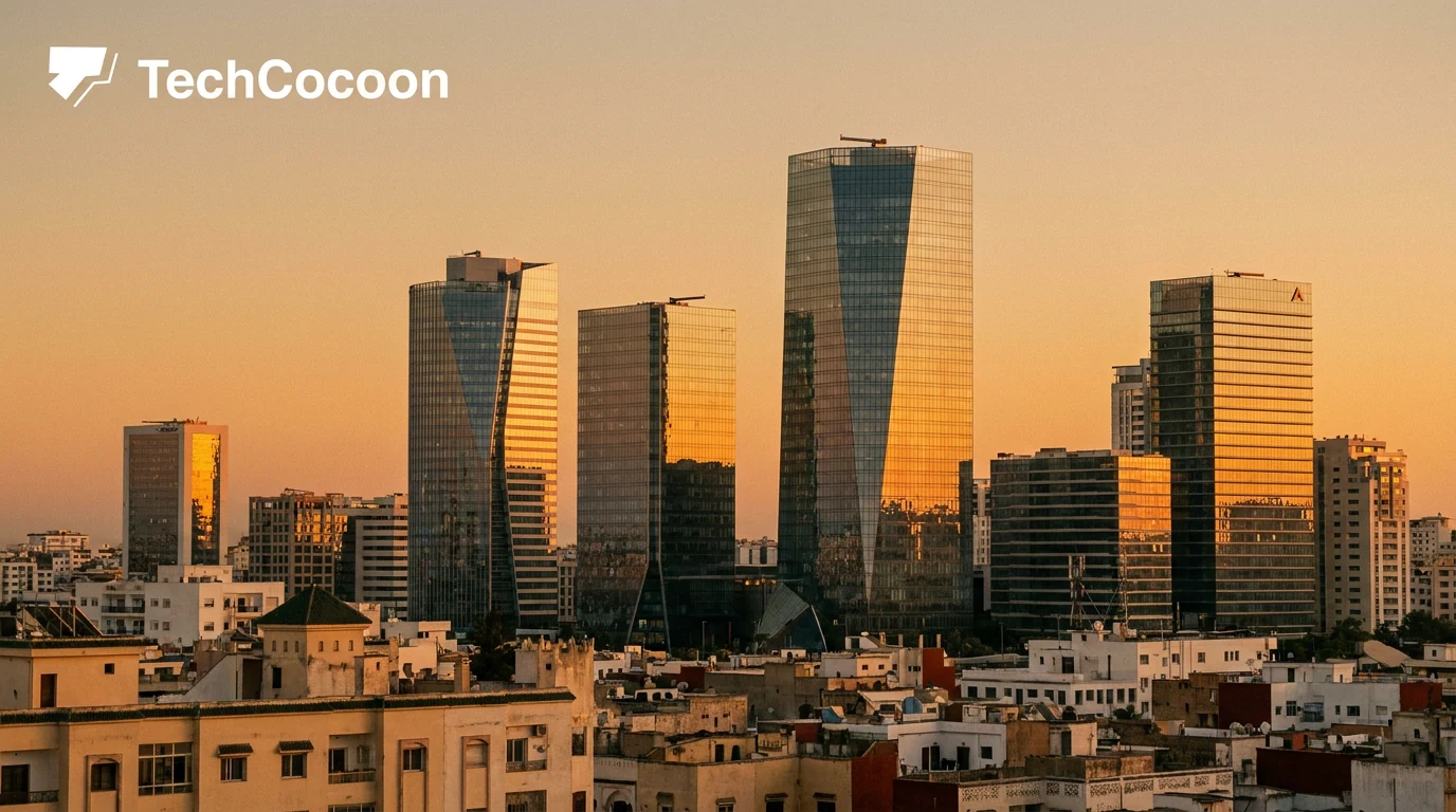 The skyline of Casablanca, Morocco's financial centre, at dusk